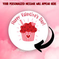 Load image into Gallery viewer, This image shows the valentine sticker with an arrow showing where your personalized message will be printed.