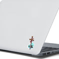 Load image into Gallery viewer, This image shows the Pirate Sword Die-Cut Sticker on the back of an open laptop.