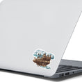 Load image into Gallery viewer, This image shows the Steampunk Airship 2 Die-Cut Sticker on the back of an open laptop.