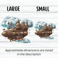 Load image into Gallery viewer, This image shows large and small Steampunk Airship 2 Die-Cut Stickers side by side.