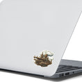 Load image into Gallery viewer, This image shows the Steampunk Airship 3 Die-Cut Sticker on the back of an open laptop.