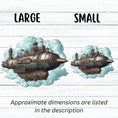 Load image into Gallery viewer, This image shows large and small Steampunk Airship 4 Die-Cut Stickers side by side.
