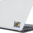 Load image into Gallery viewer, This image shows the steampunk bee sticker on the back of an open laptop.