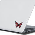 Load image into Gallery viewer, This image shows the Steampunk Butterfly 5 Die-Cut Sticker on the back of an open laptop.