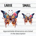 Load image into Gallery viewer, This image shows large and small Steampunk Butterfly 6 Die-Cut Stickers side by side.