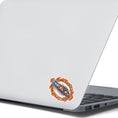 Load image into Gallery viewer, This image shows the steampunk centipede sticker on the back of an open laptop.