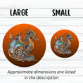 Load image into Gallery viewer, This image shows large and small steampunk dragon stickers next to each other.