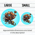 Load image into Gallery viewer, This image shows large and small steampunk bronzed flower stickers next to each other.