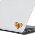 Load image into Gallery viewer, This image shows the steampunk love bug sticker on the back of an open laptop.