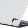 Load image into Gallery viewer, This image shows the Pirate Steampunk Pistol 1 Die-Cut Sticker on the back of an open laptop.
