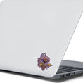 Load image into Gallery viewer, This image shows the steampunk rose sticker on the back of an open laptop.