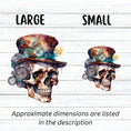 Load image into Gallery viewer, This image shows large and small Steampunk Skull 3 Die-Cut Stickers side by side.