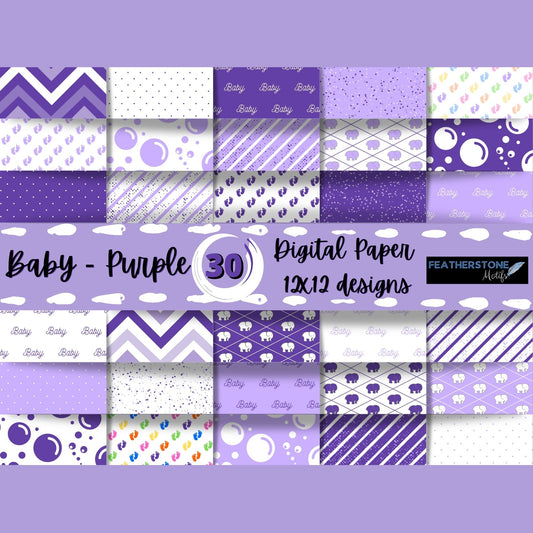 Scrapbookers, this is what you've been looking for! This purple themed baby bundle has 30 unique images that can be printed or used as digital backgrounds.