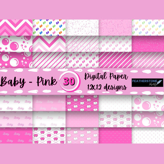 Scrapbookers, this is what you've been looking for! This pink themed baby bundle has 30 unique images that can be printed or used as digital backgrounds.