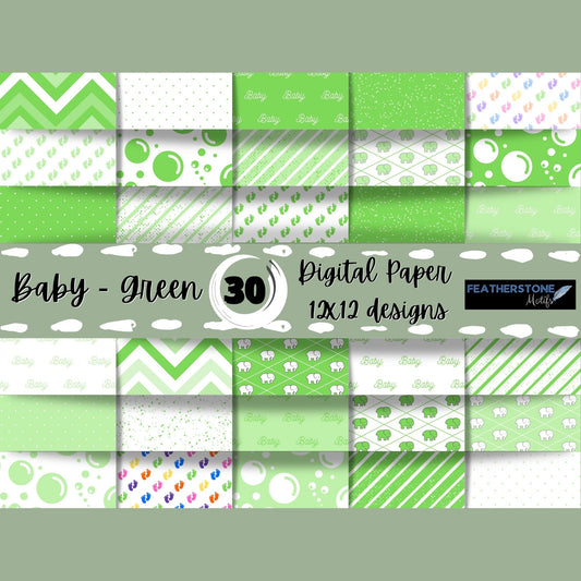 Scrapbookers, this is what you've been looking for! This green themed baby bundle has 30 unique images that can be printed or used as digital backgrounds.