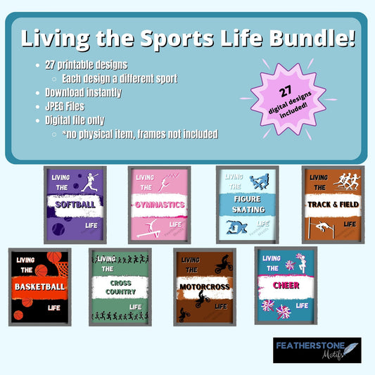 What are your favorite sports? This download set has 27 different images, from badminton to wrestling! Favorites include football, baseball, volleyball, and cheer.