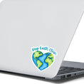 Load image into Gallery viewer, Keep Earth Clean, it's the only home we have! This individual die-cut sticker features the earth in a heart shape with Keep Earth Clean written above. Check out our Inspirational collection for more inspiring stickers! This image show the Keep Earth Clean sticker on the back of an open laptop.