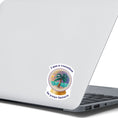 Load image into Gallery viewer, Who wouldn't love a vacation? This individual die-cut sticker shows a crystal ball showing a tropical island and the words "I see a vacation in your future". Outstanding! This image shows the vacation in your future sticker on the back of an open laptop.