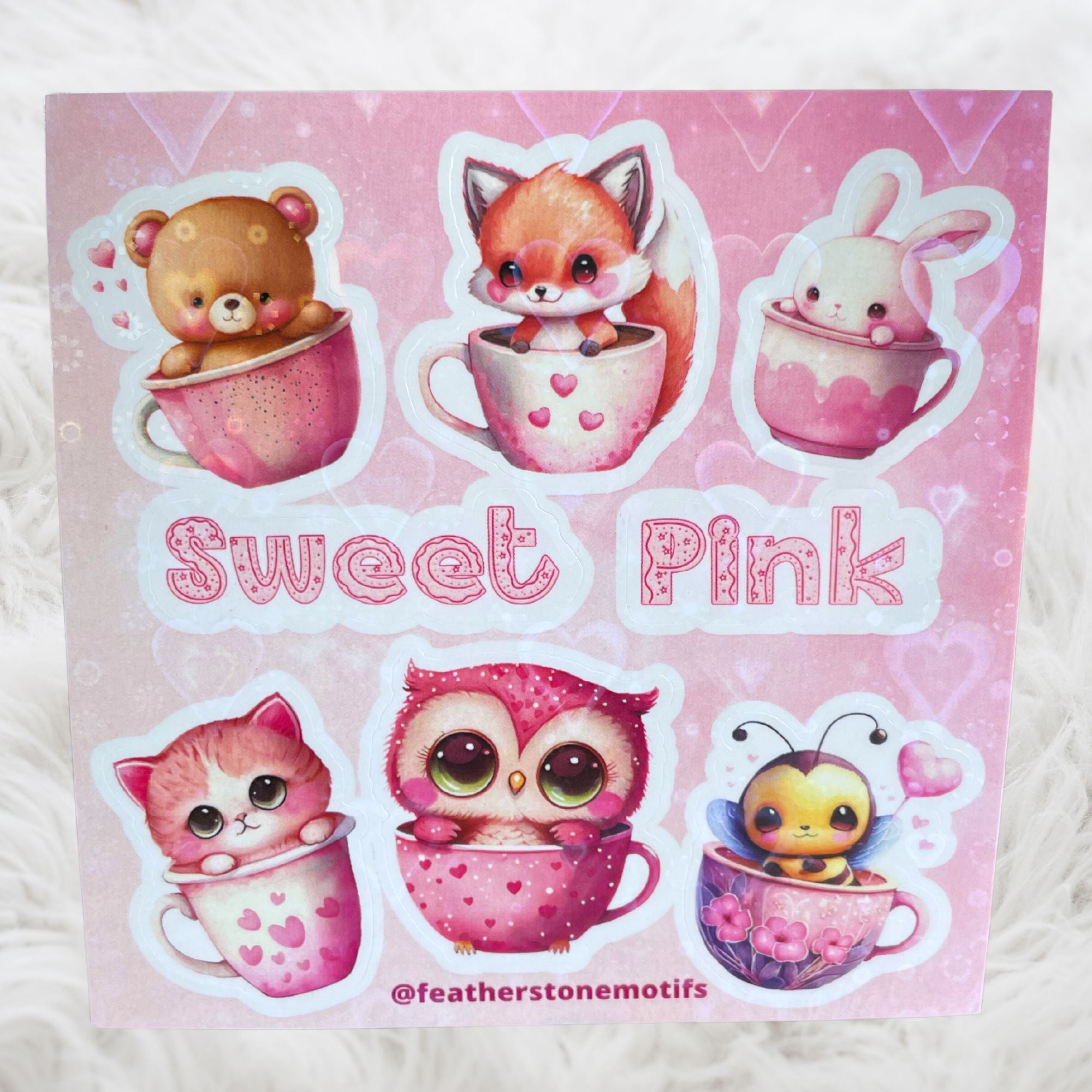 This image shows the Sweet Pink mini sheet with the holographic hearts overlay