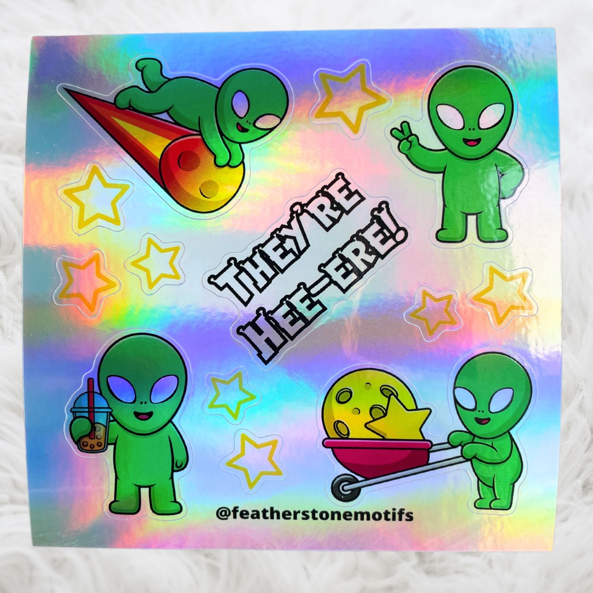 This image shows the holographic They're Hee-ere! mini sheet