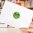 Load image into Gallery viewer, This image shows the personalized school sticker on the back of an envelope
