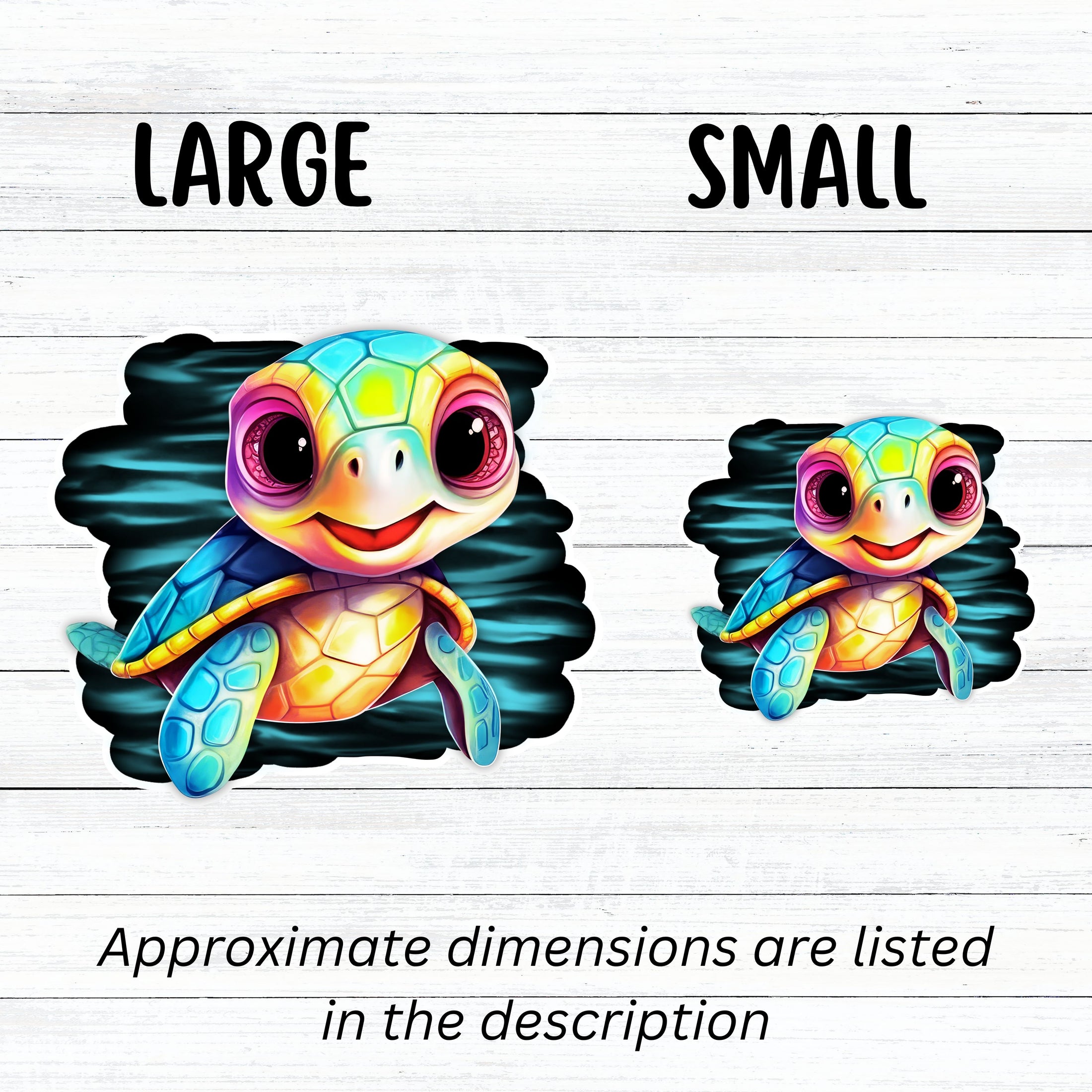 This image shows large and small baby sea turtle stickers next to each other.