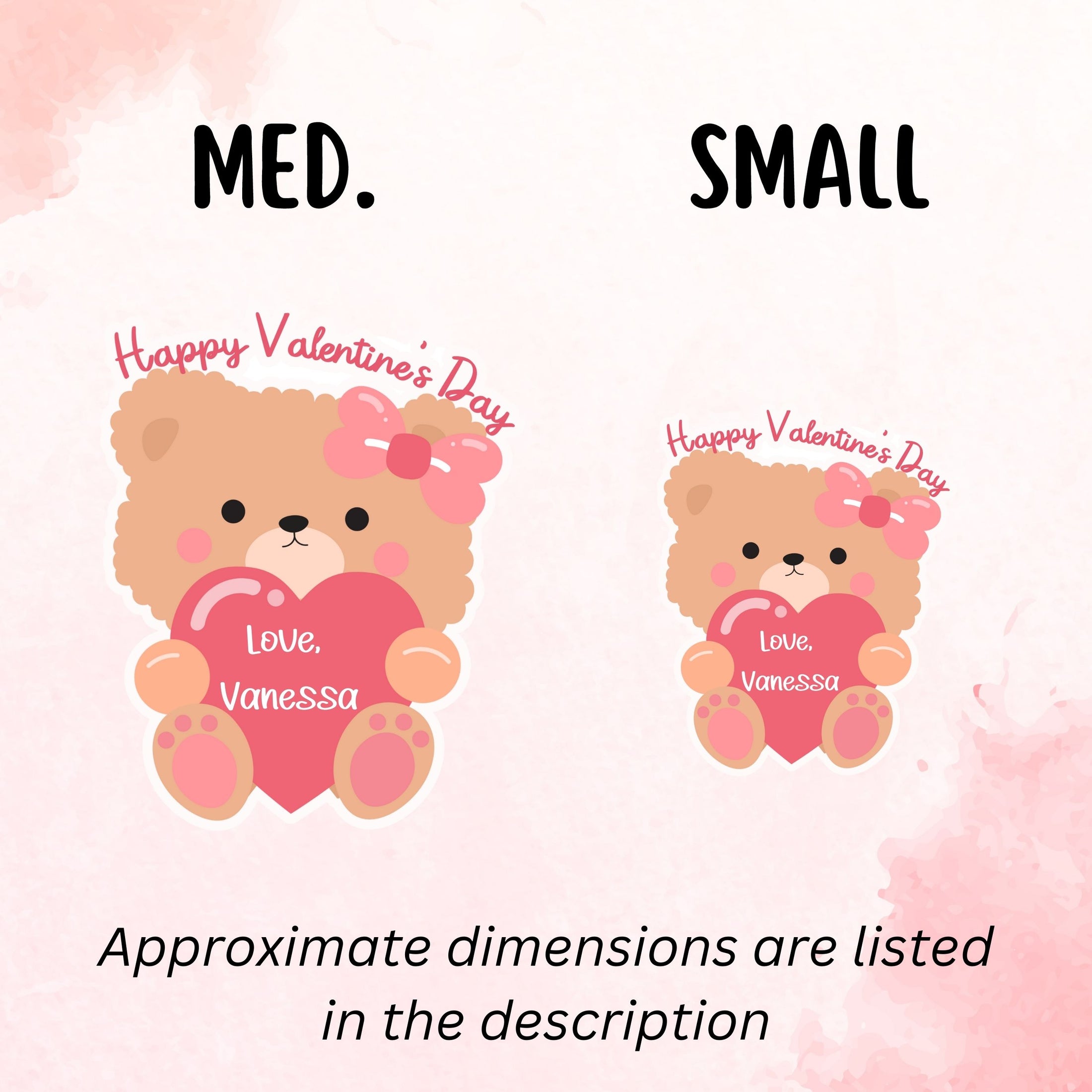 This image shows medium and small personalized valentine stickers next to each other as a size comparison.