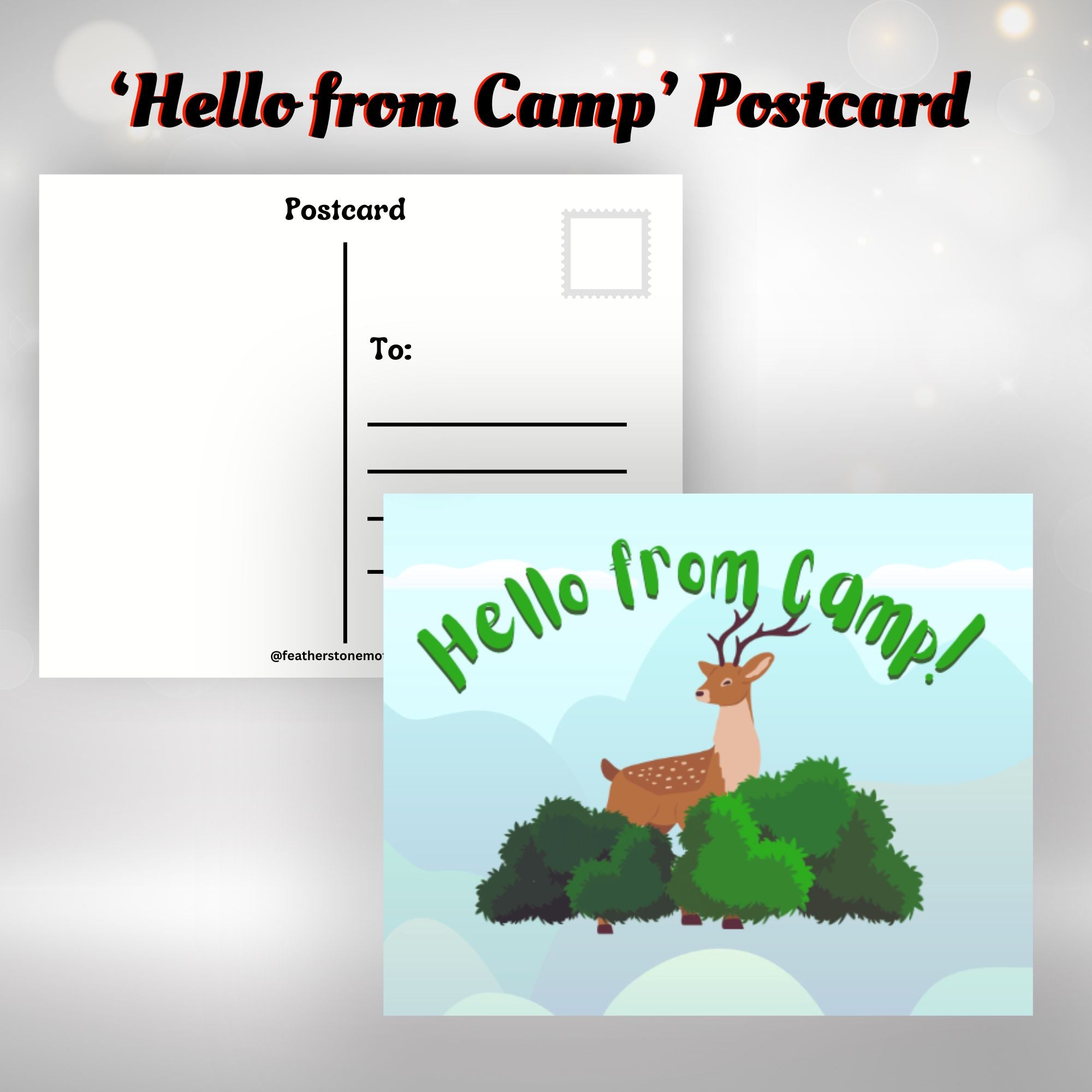 This image shows the Hello from Camp postcard included in the Camp Postcard Kit - Happy Camper.