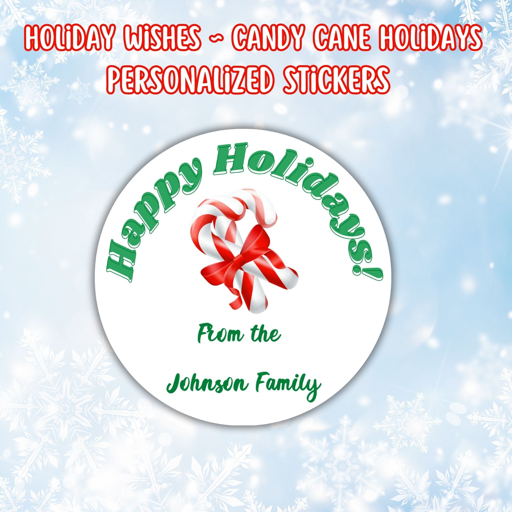 This image shows the Personalized Holiday Stickers - Candy Cane Holidays.