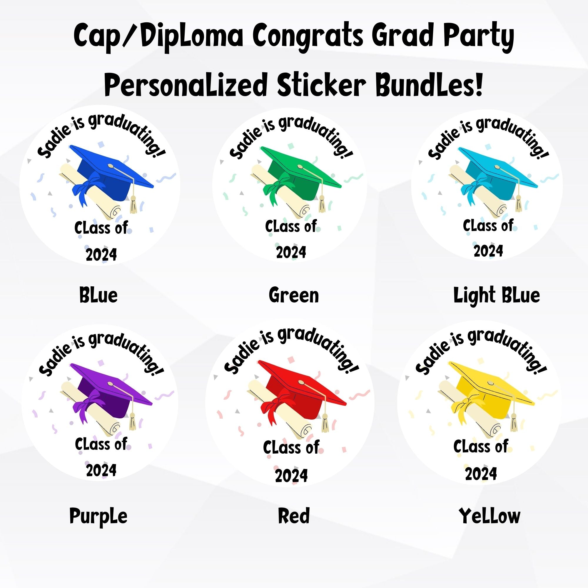 Personalized Grad Party Sticker Bundle - Cap & Diploma Congrats!