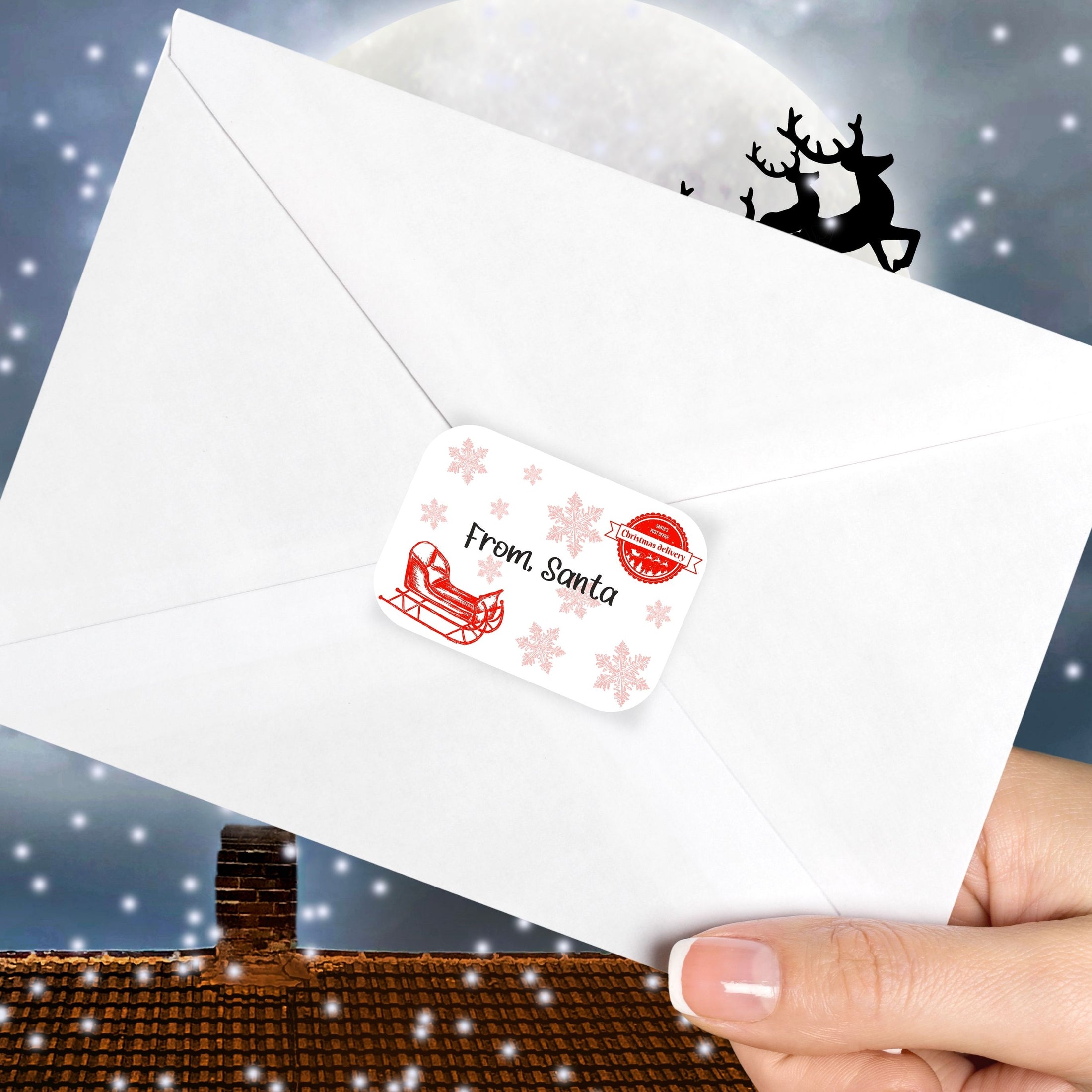 This image shows the personalized holiday sticker on the back of an envelope.