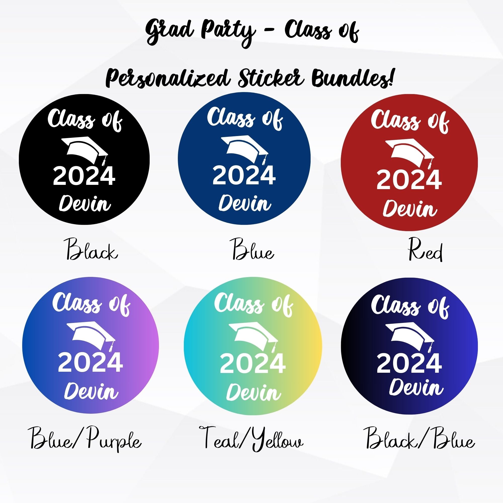 Personalized Grad Party Sticker Bundle - Class Of