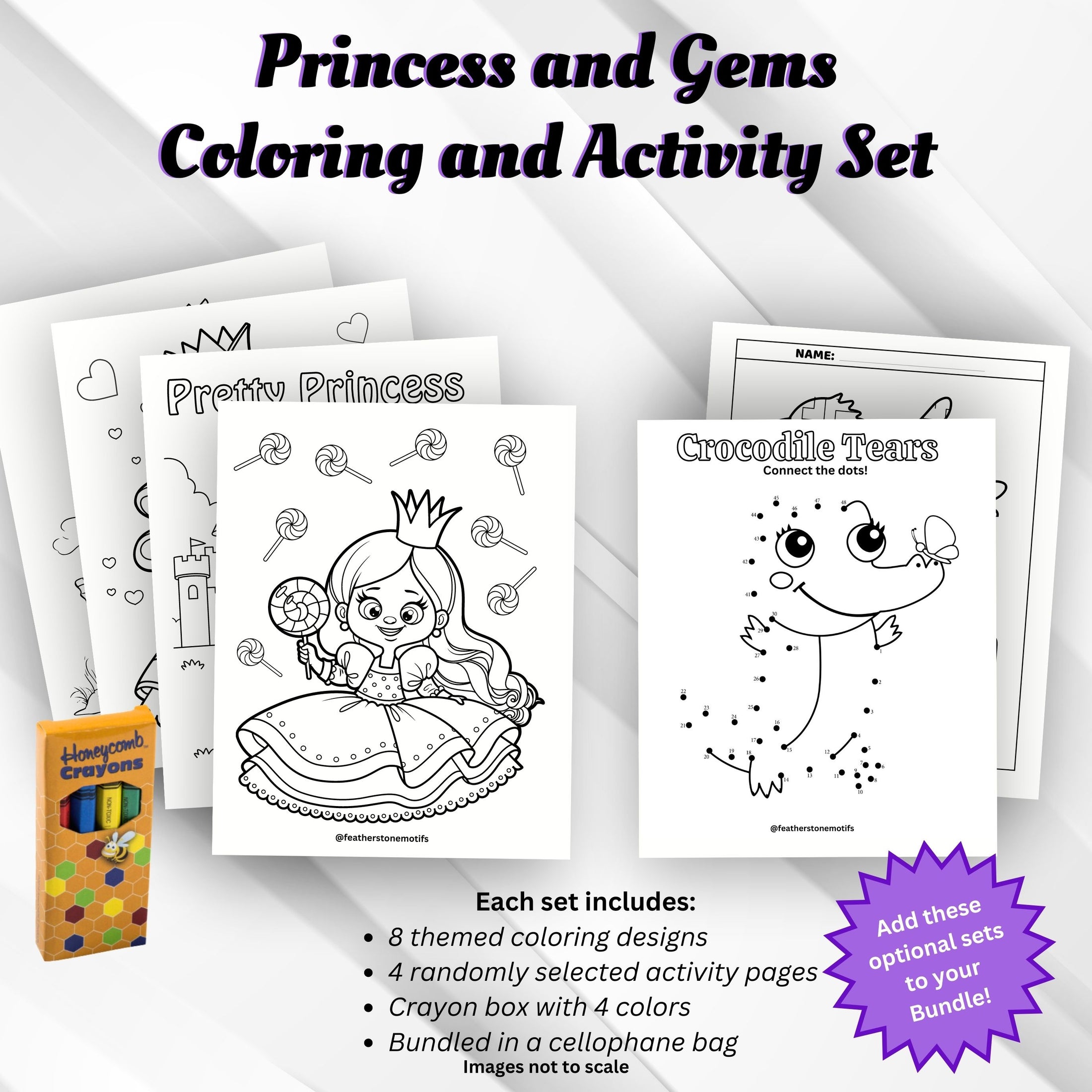 This image shows the optional coloring and activity sets that can be added to the order.