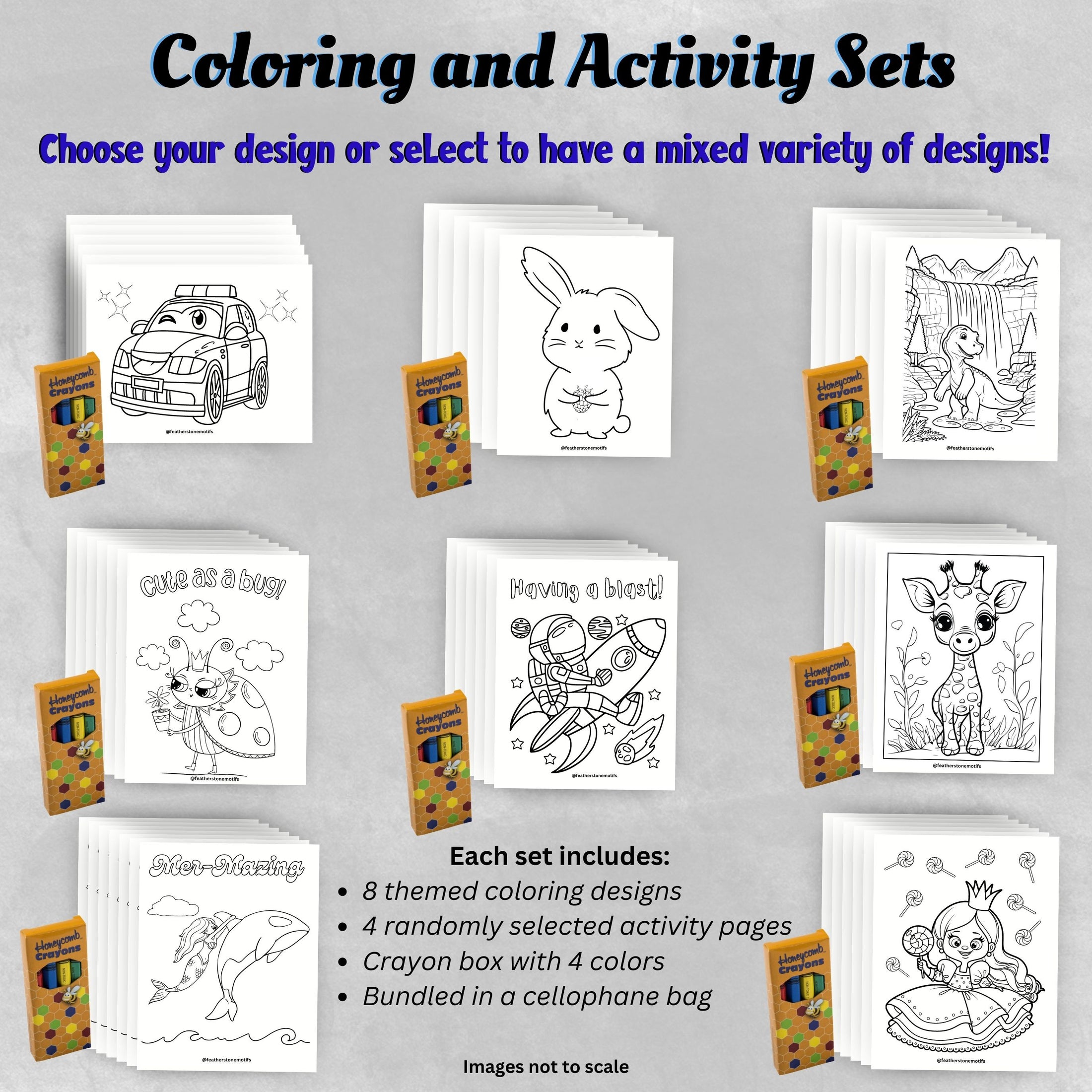 This image shows the cover page with seven different coloring and activity sets.