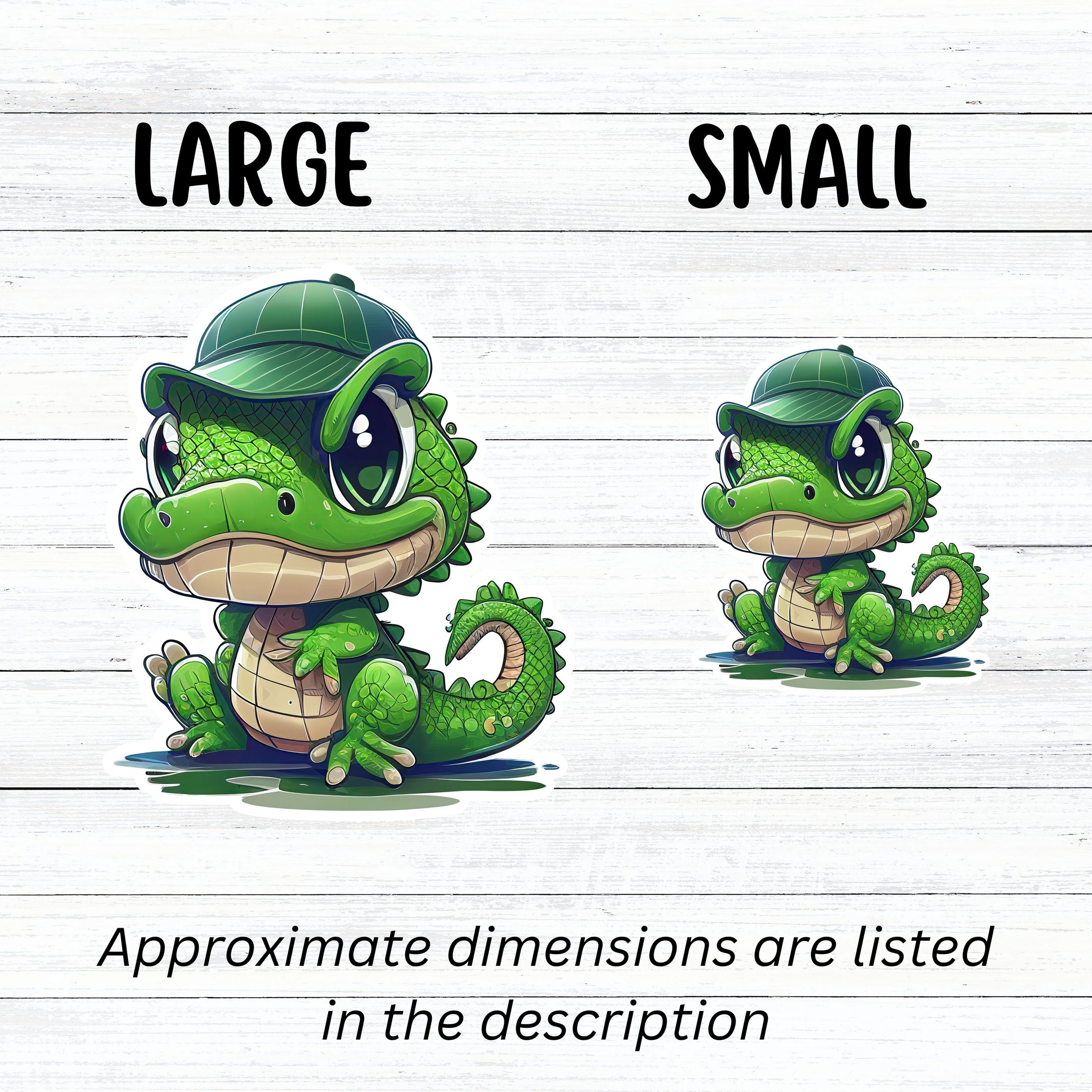 This image shows large and small crocodile wearing hat stickers next to each other.