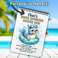 Load image into Gallery viewer, This image shows where the personalized name will be printed on the cover of the Personalized Kids Cruise 5"x7" Activity Book with 32 pages of activities, sticker sheet, magnets, and crayons - Seal.
