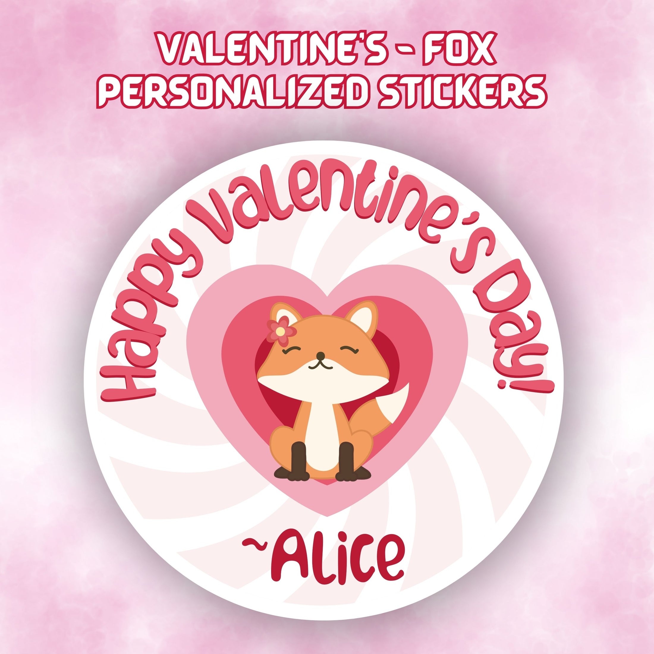 This cover page shows the personalized valentine sticker on a pink cloudy background.