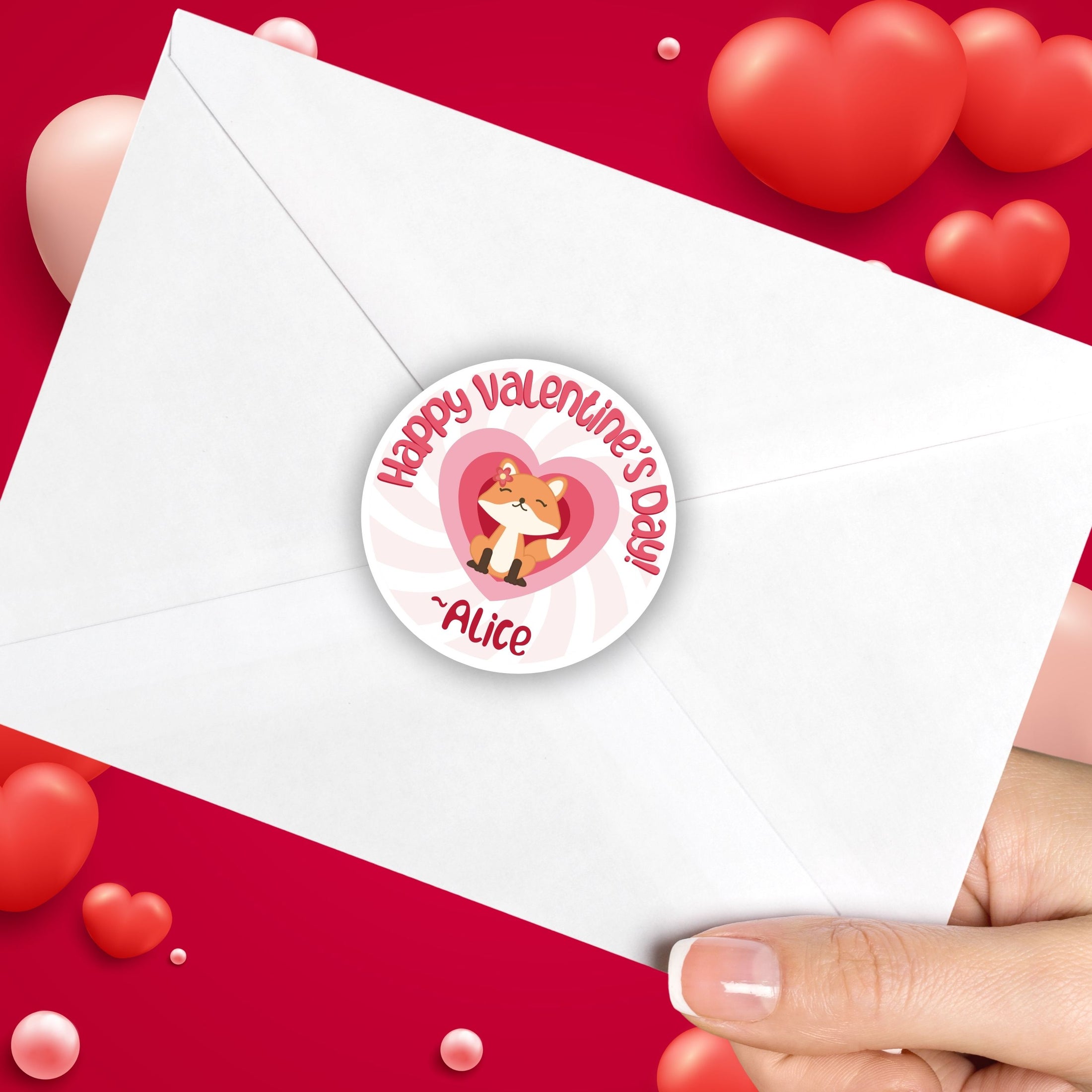 This image shows the personalized valentine sticker on the back of an envelope.