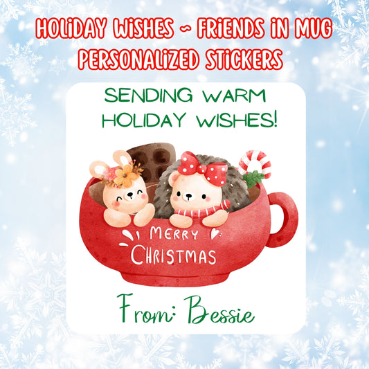 This cover page shows the personalized holiday sticker on a snowflake background.