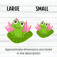 Load image into Gallery viewer, This image shows large and small froggy on a lily pad stickers next to each other.
