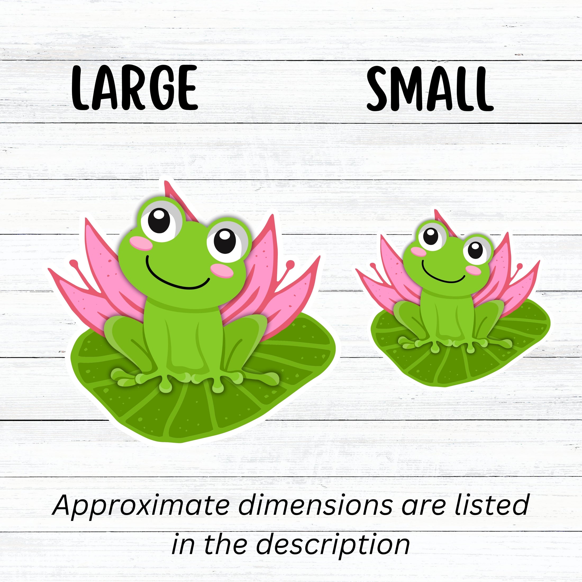 This image shows large and small froggy on a lily pad stickers next to each other.