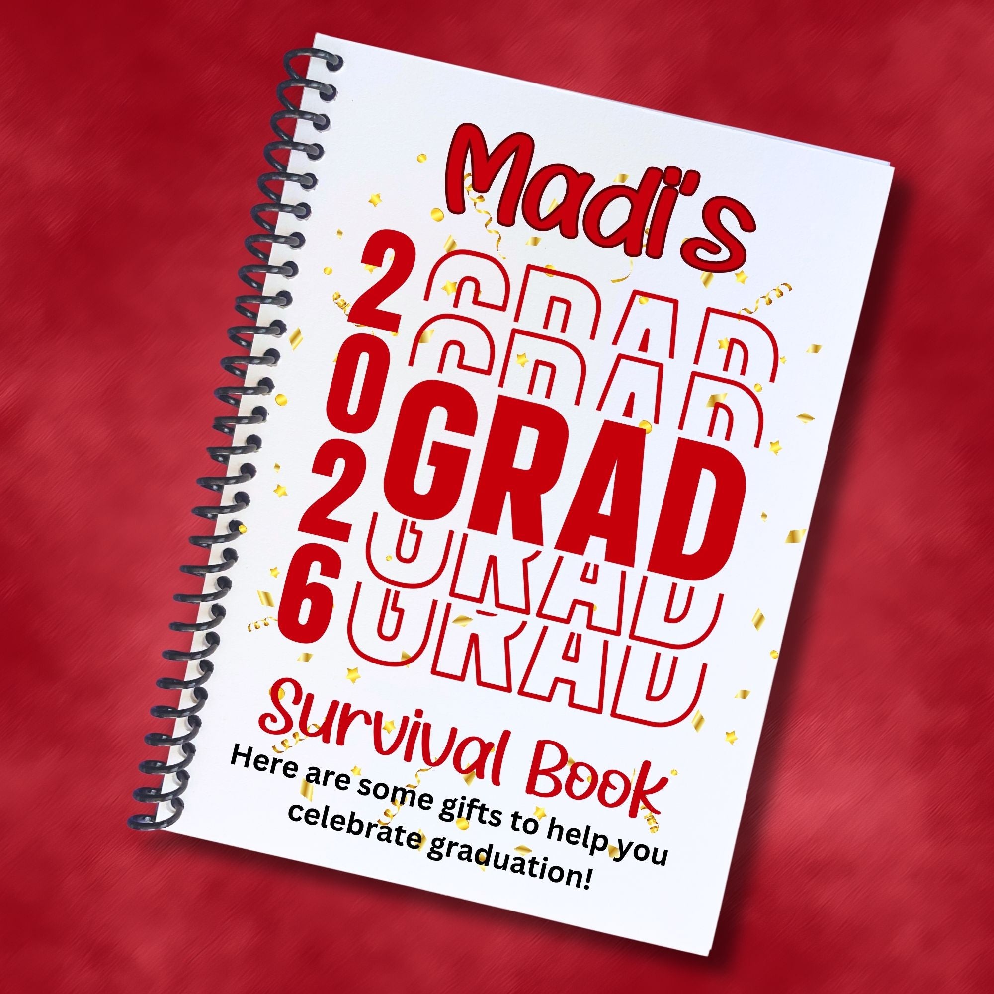 This image shows the Personalized Grad Gift Card Book with Stickers and PVC Cover - Red.