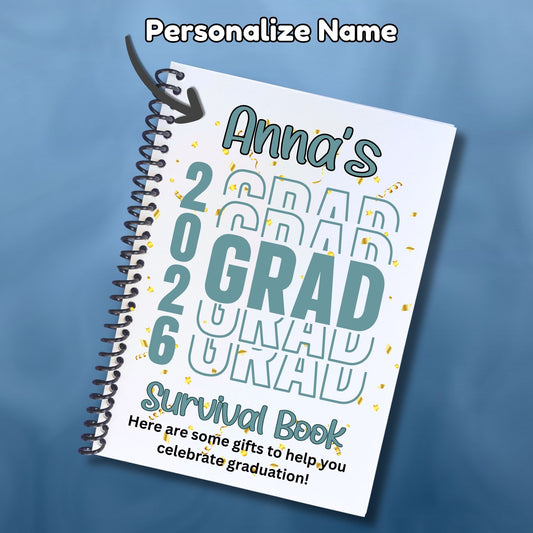 This image shows where your personalized name will be printed on the Personalized Grad Gift Card Book with Stickers and PVC Cover - Gray.