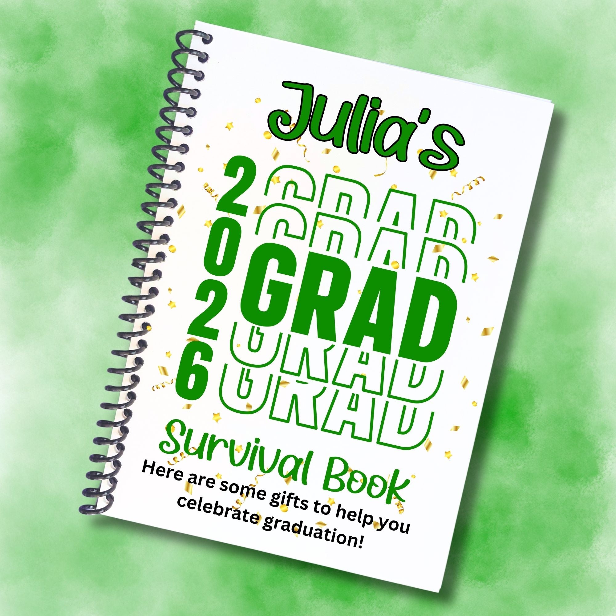 This image shows the Personalized Grad Gift Card Book with Stickers and PVC Cover - Green.
