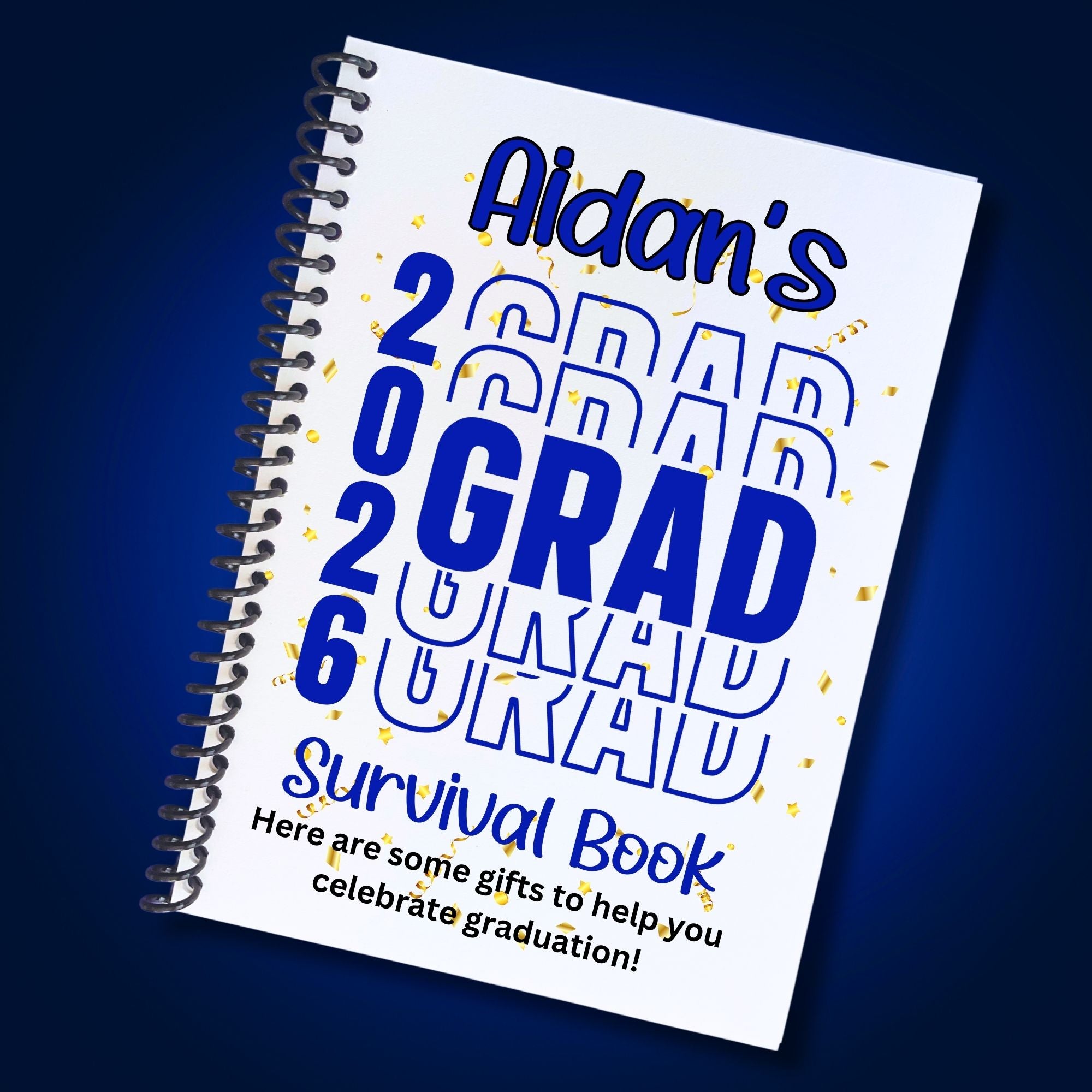 This image shows the Personalized Grad Gift Card Book with Stickers and PVC Cover - Blue.