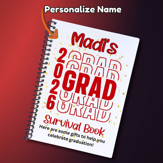 This image shows where your personalized name will be printed on the Personalized Grad Gift Card Book with Stickers and PVC Cover - Red.