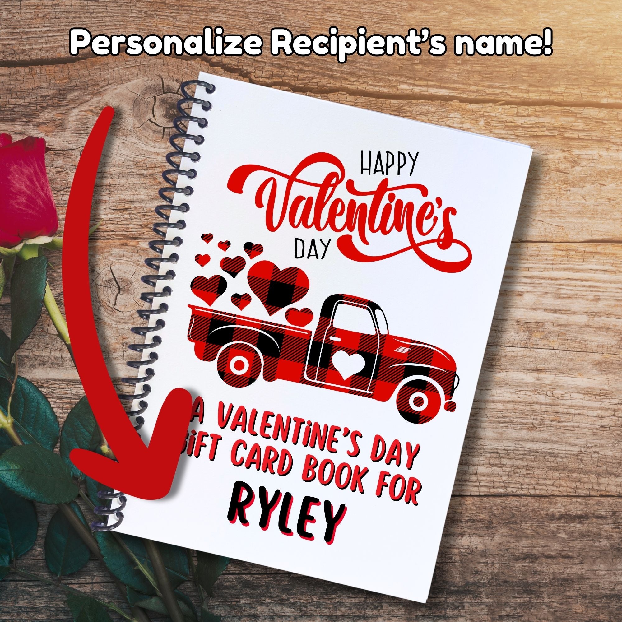 This image shows where your personalized name will be printed on the Personalized Valentine's Day Compact 5"x7" Gift Card Book with Stickers and PVC Cover - Plaid Pickup.