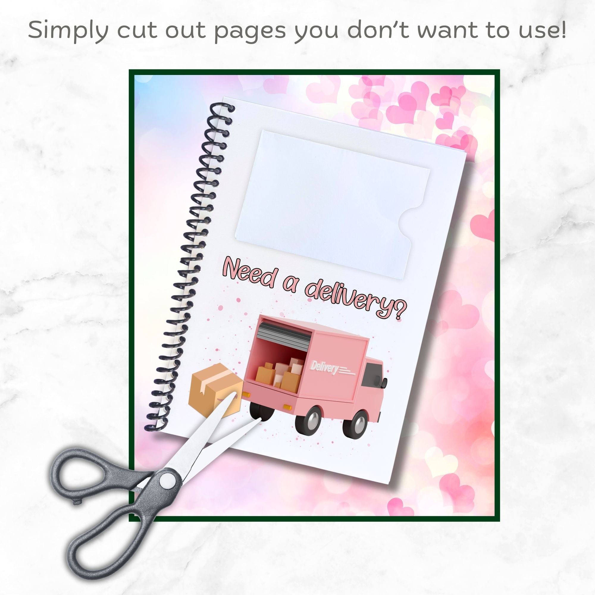 This image shows how to cut out a page you don't need in the Personalized Valentine's Day Compact 5"x7" Gift Card Book with Stickers and PVC Cover - Foxy.