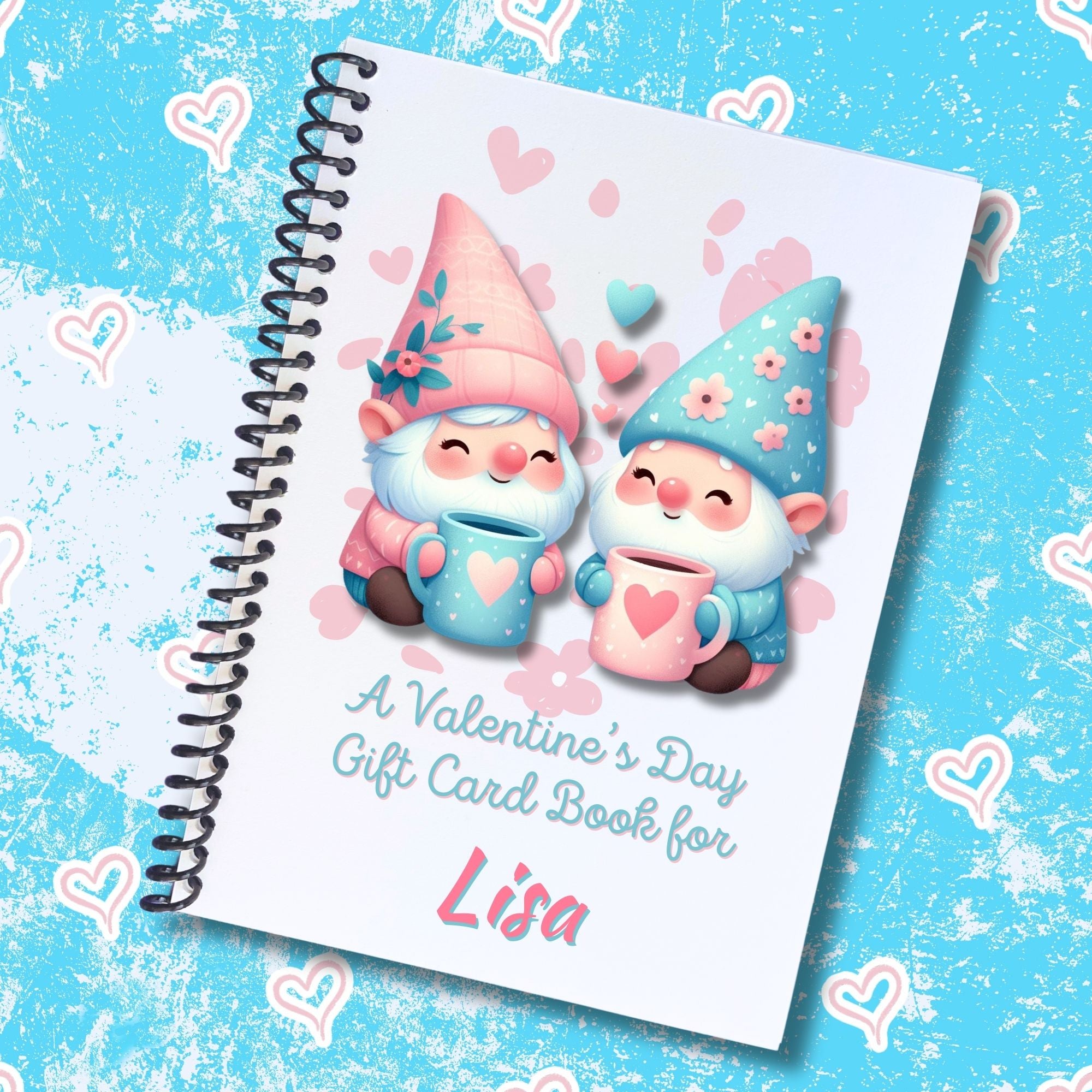 This image shows the Personalized Valentine's Day Compact 5"x7" Gift Card Book with Stickers and PVC Cover - Gnomes