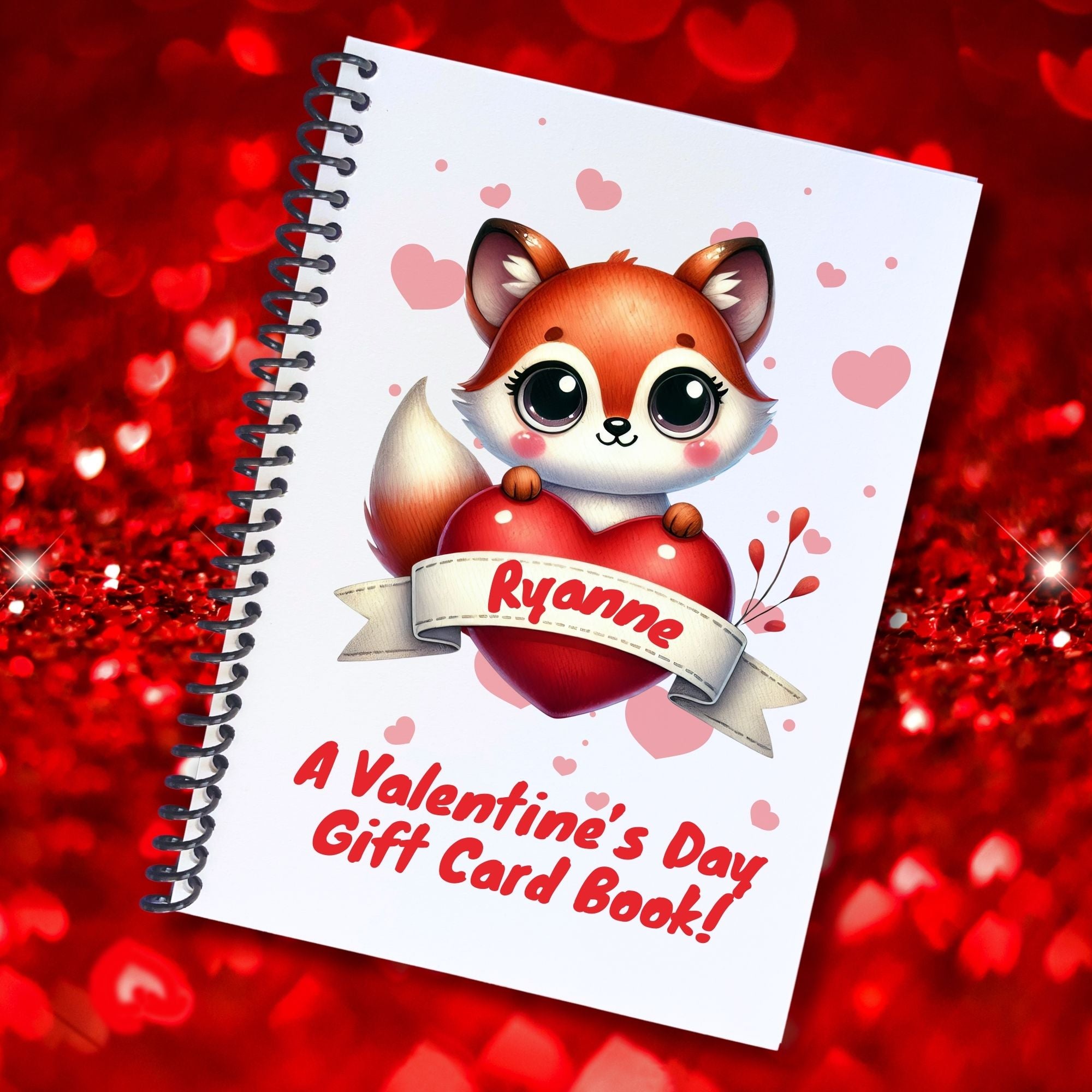 This image shows the Personalized Valentine's Day Compact 5"x7" Gift Card Book with Stickers and PVC Cover - Foxy.